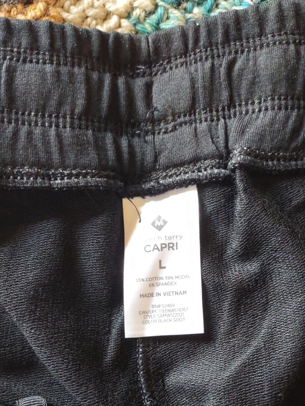 NWT Member's Mark French Terry Crop Capri Pants Size L Large Black - Picture 3 of 6